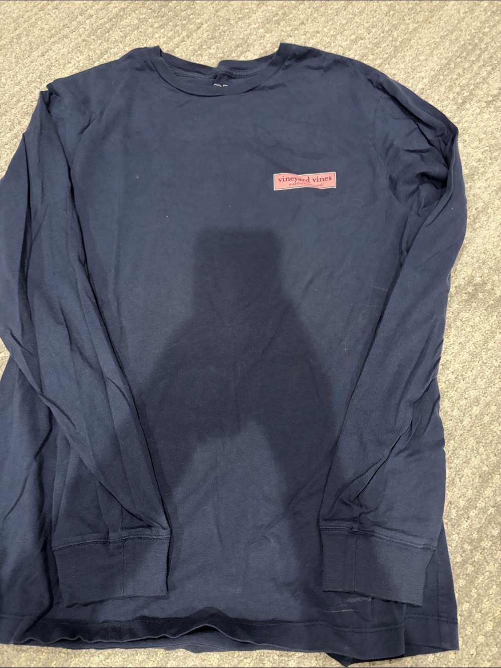 Vineyard Vines Navy Long Sleeve Shirt with Pink Logo Patch